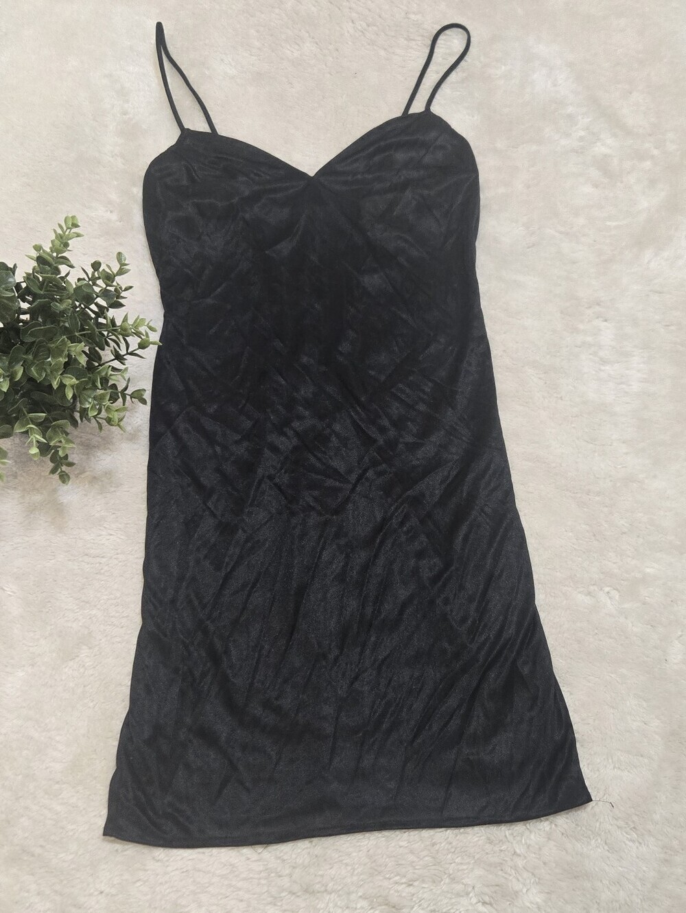 Cache Black Vintage 90s Satin Sweetheart Neckline Minimalist Mini-Dress, Small